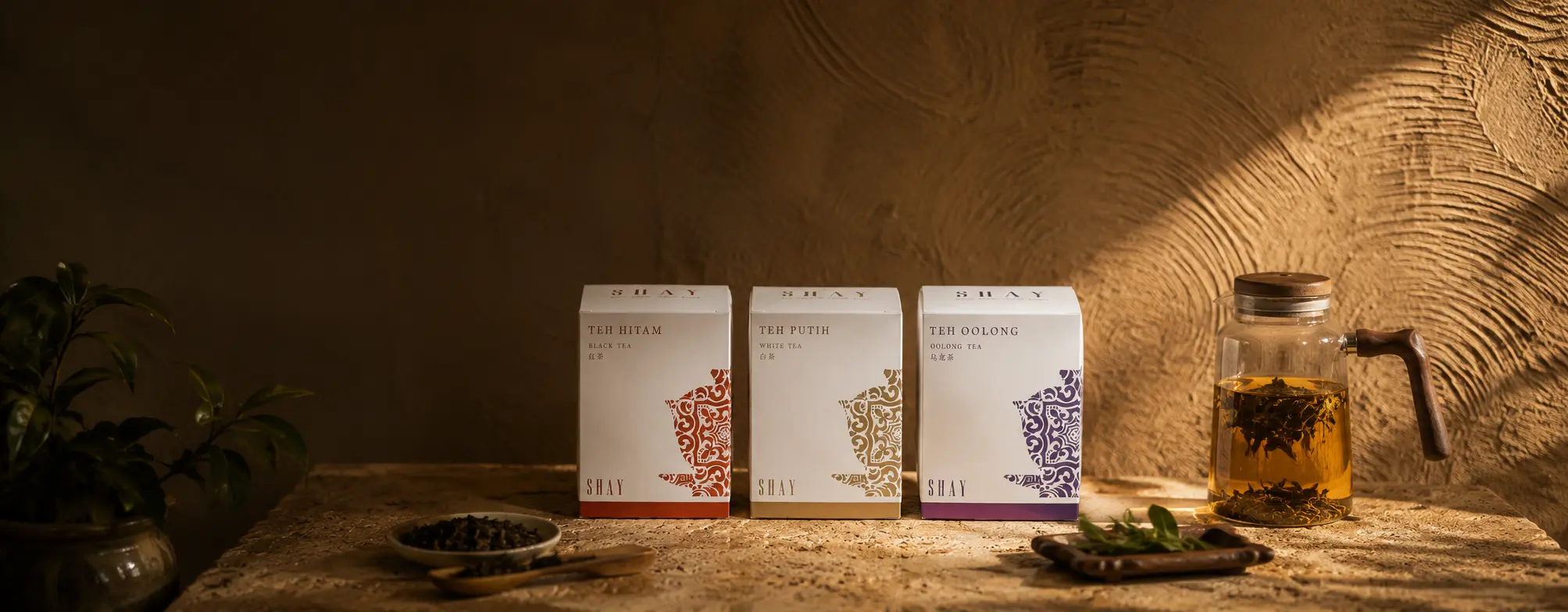 SHAY Wellness Tea Box — White, Oolong and Black Tea with glass pitcher