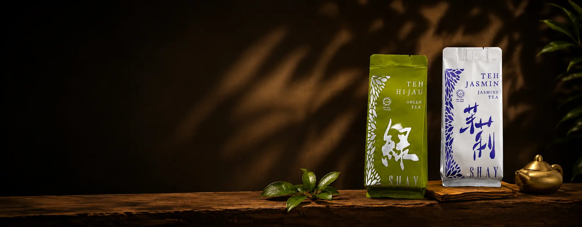 SHAY Teh Hijau green tea and Teh Jasmin pouches