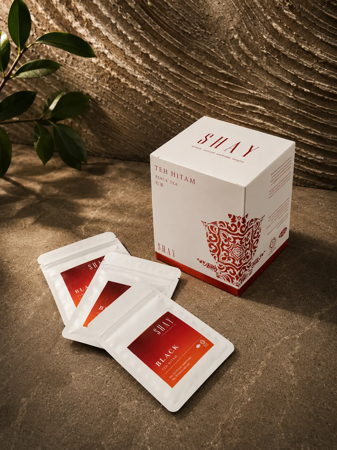 SHAY Black Tea Wellness Tea Box with individual tea sachets