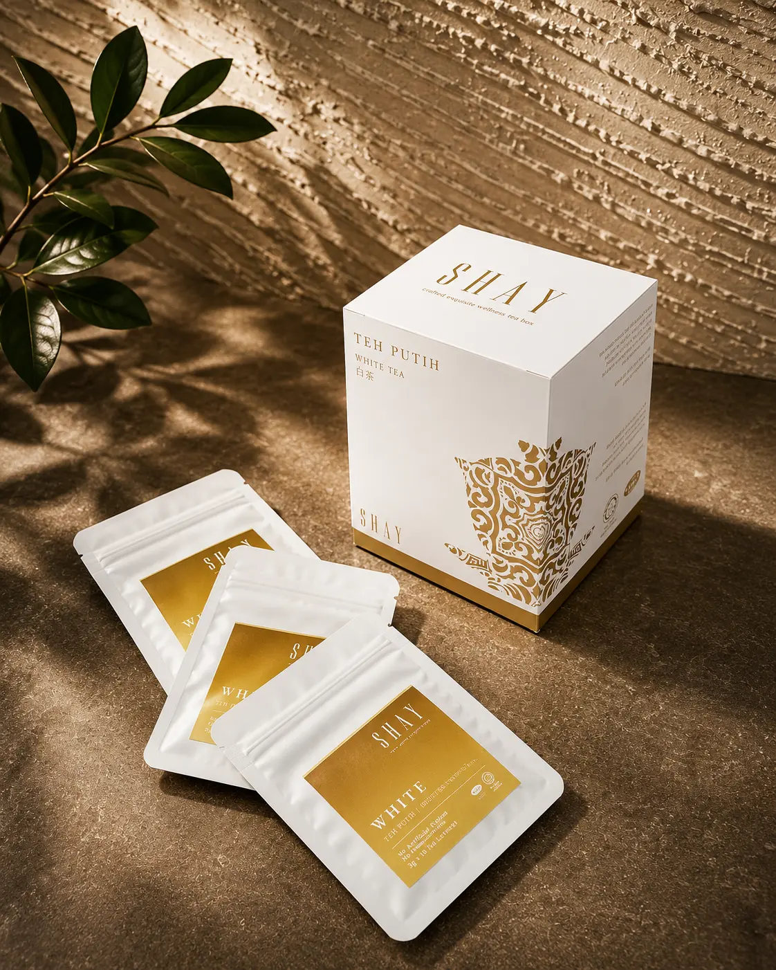 SHAY White Tea Wellness Tea Box with individual tea sachets