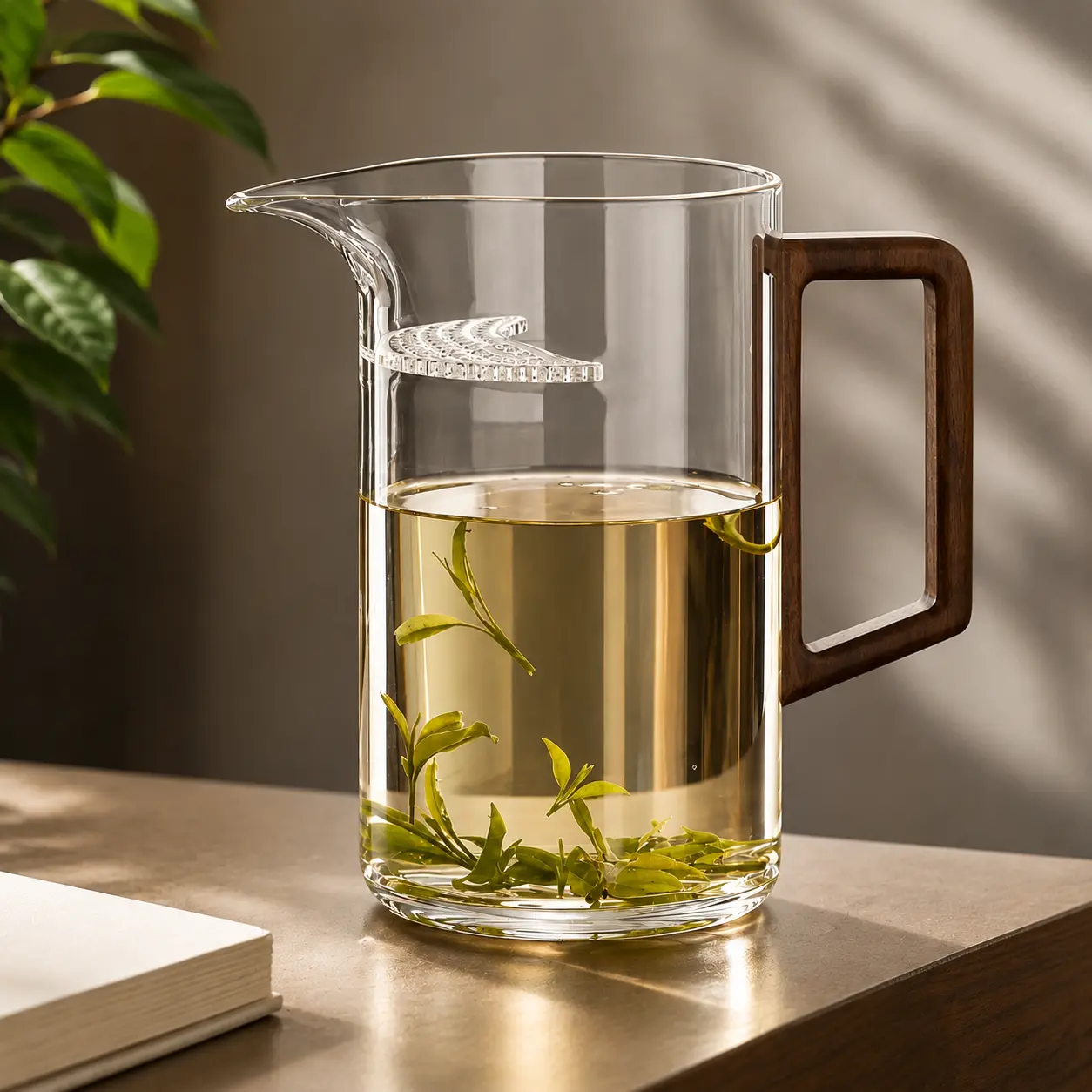 SHAY glass tea pitcher with walnut handle, included free with the full set
