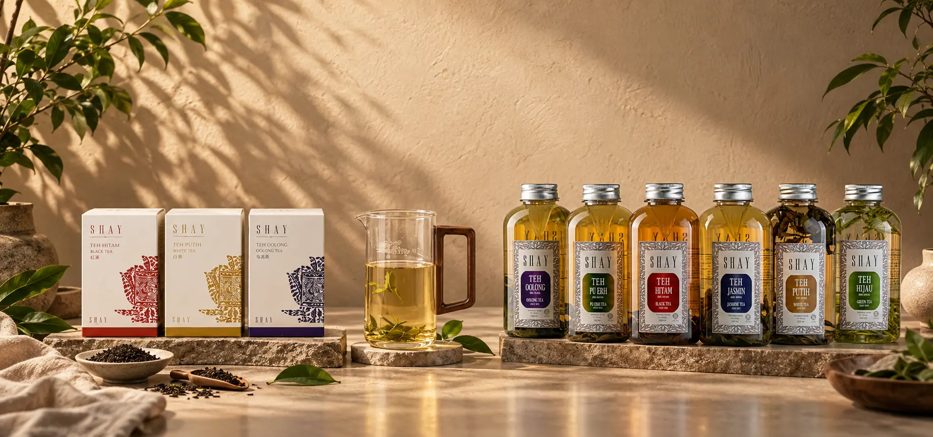 SHAY collection featuring Wellness Tea Boxes, Cold Brew Tea and glass tea pitcher